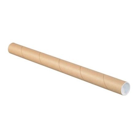 The Packaging Wholesalers Mailing Tubes With Caps, 1-1/2" Dia. x 18"L, 0.06" Thick, Kraft, 50/Pack P1518K